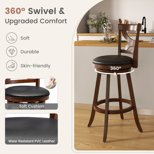 Swivel Bar Stools Set of 2 with Soft Cushion and Elegant Hollow Backrest-29 inches - Image 4