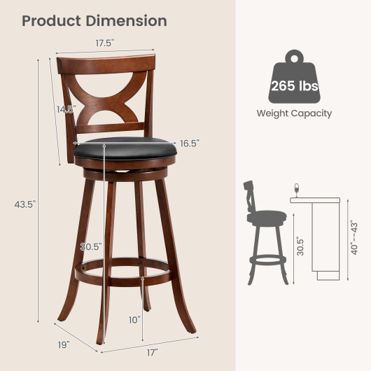 Swivel Bar Stools Set of 2 with Soft Cushion and Elegant Hollow Backrest-29 inches - Image 5