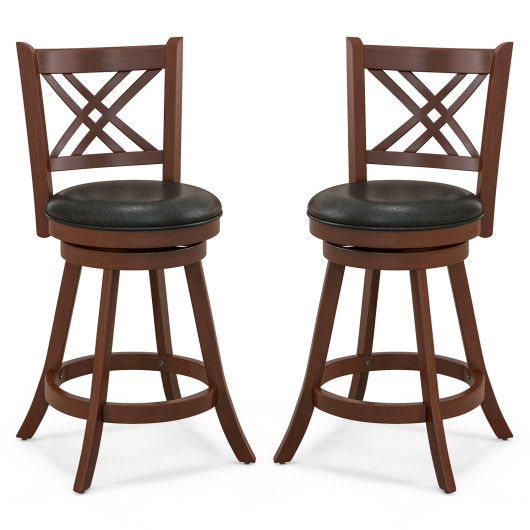 360 Swivel Upholstered Barstools Set of 2 with Back and Footrest-24 inches