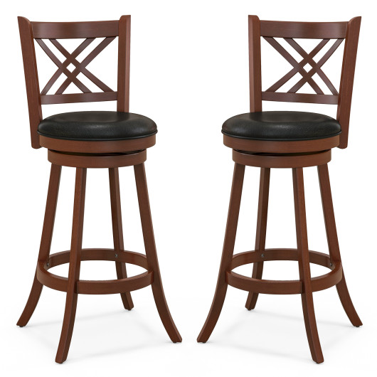 360 Swivel Upholstered Barstools Set of 2 with Back and Footrest-29 inches