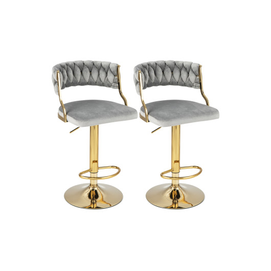 Swivel Barstool with Woven Back Set of 2 for Kitchen Island Cafe-Gray - Image 2