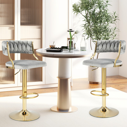 Swivel Barstool with Woven Back Set of 2 for Kitchen Island Cafe-Gray - Image 6