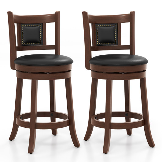 25.5 Inch-30.5 Inch Upholstered Bar Stools Set of 2 with Curved Backrest and Footrest-25.5 inches