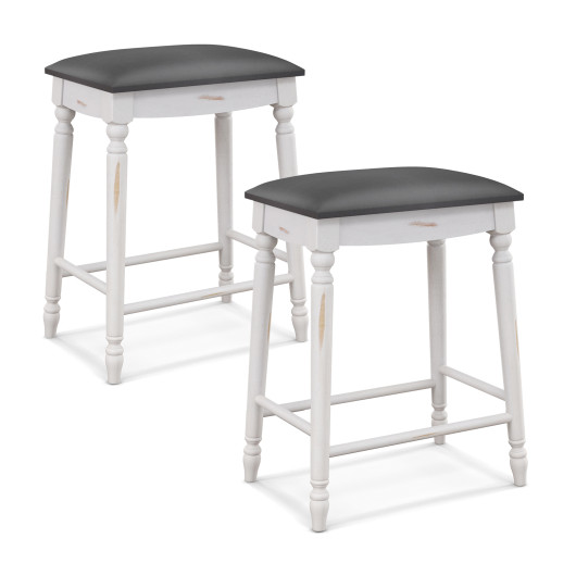 24"- 29" Bar Stool Set of 2 with Padded Seat Cushions and Wood Legs-24 inches
