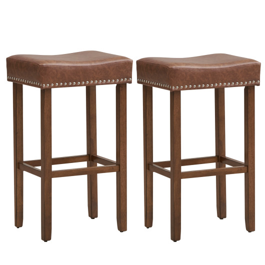 Upholstered Bar Stools Set of 2 with Footrests for Counter-Brown - Image 2