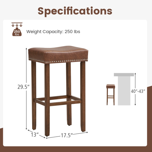 Upholstered Bar Stools Set of 2 with Footrests for Counter-Brown - Image 3