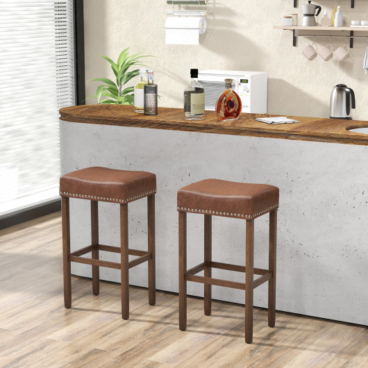 Upholstered Bar Stools Set of 2 with Footrests for Counter-Brown - Image 4