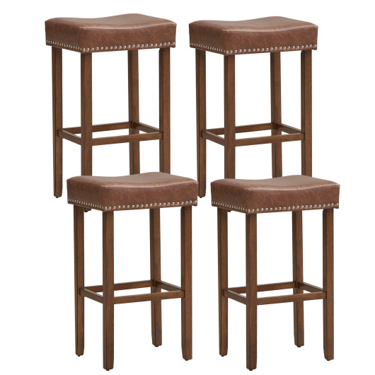 Upholstered Bar Stools Set of 2 with Footrests for Counter-Brown - Image 5