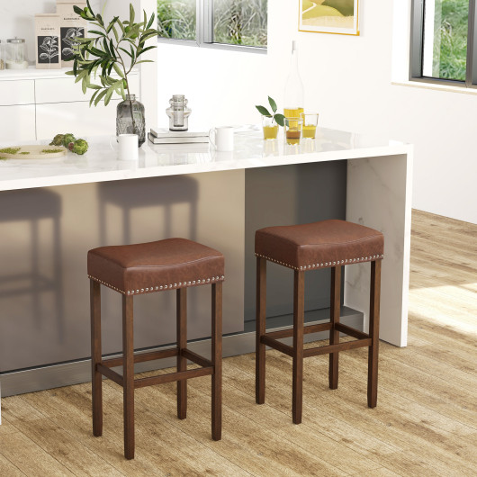 Upholstered Bar Stools Set of 2 with Footrests for Counter-Brown - Image 6
