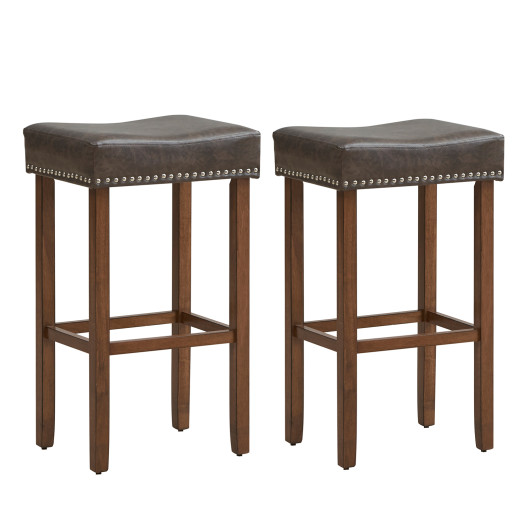 Upholstered Bar Stools Set of 2 with Footrests for Counter-Gray - Image 6