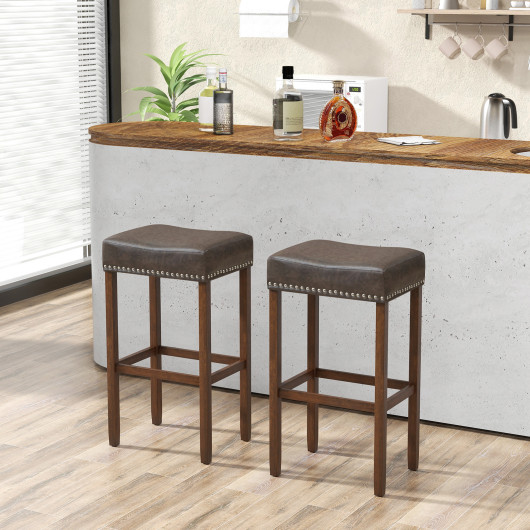 Upholstered Bar Stools Set of 2 with Footrests for Counter-Gray - Image 2