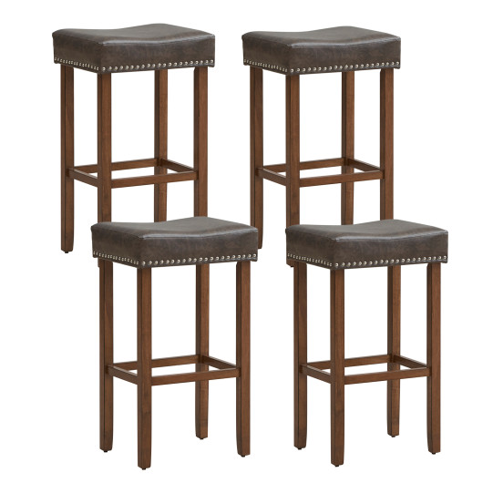 Upholstered Bar Stools Set of 2 with Footrests for Counter-Gray - Image 3