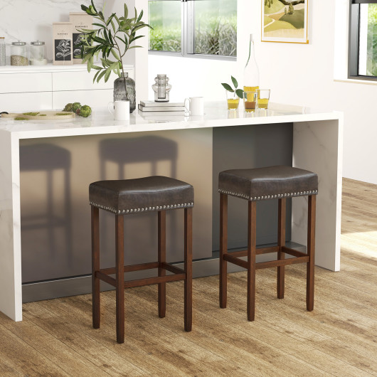 Upholstered Bar Stools Set of 2 with Footrests for Counter-Gray - Image 4