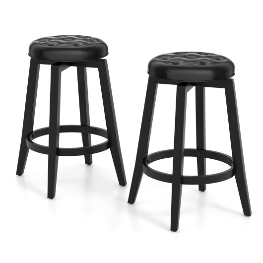 360 Swivel Upholstered Rubberwood Frame Bar Stool Set of 2 with Footrest-24 inches