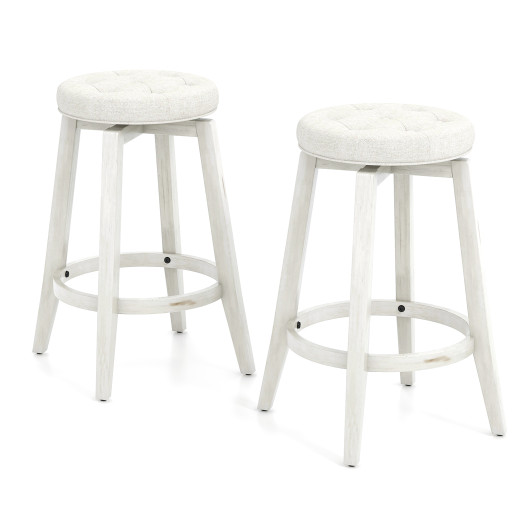 360 Swivel Upholstered Rubberwood Frame Bar Stool Set of 2 with Footrest-24 inches
