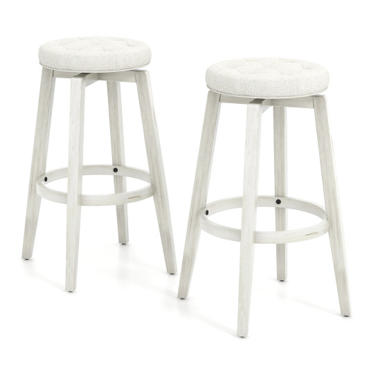 360 Swivel Upholstered Rubberwood Frame Bar Stool Set of 2 with Footrest-29 inches
