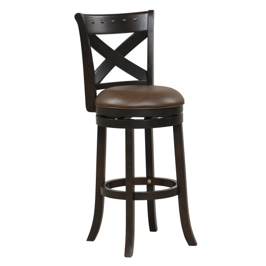 26"-31" Swivel Bar Stool with Curved Backrest PU Leather Seat and Footrest-31 inches