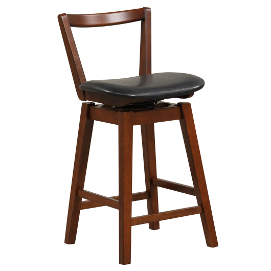 Swivel Upholstered PU Leather Stool with Backrest and Cushioned Seat-26 inches - Image 2