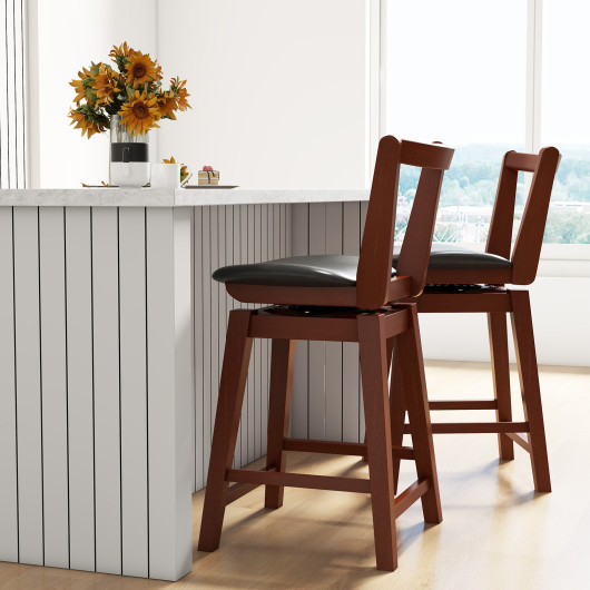 Swivel Upholstered PU Leather Stool with Backrest and Cushioned Seat-26 inches - Image 3