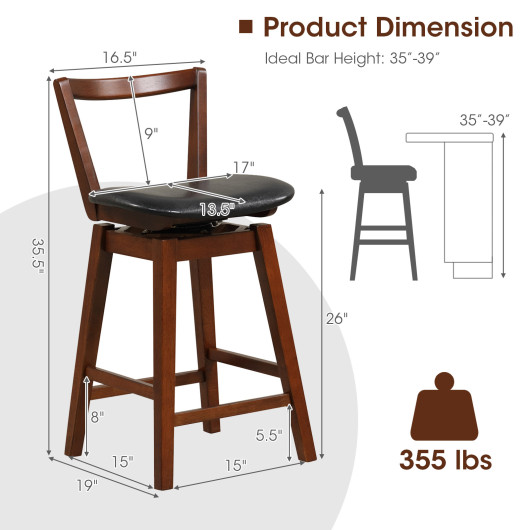Swivel Upholstered PU Leather Stool with Backrest and Cushioned Seat-26 inches - Image 4