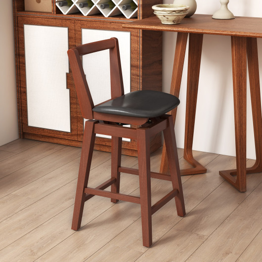 Swivel Upholstered PU Leather Stool with Backrest and Cushioned Seat-26 inches - Image 5