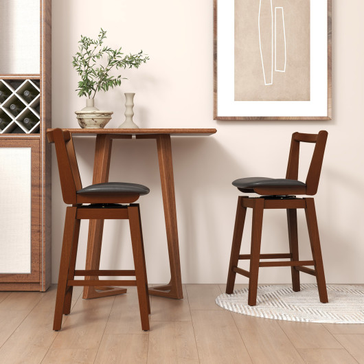 Swivel Upholstered PU Leather Stool with Backrest and Cushioned Seat-26 inches - Image 6