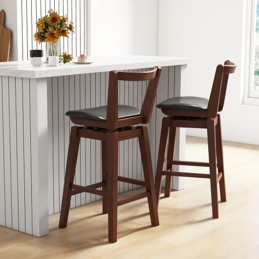 Swivel Upholstered PU Leather Stool with Backrest and Cushioned Seat-30.5 inches - Image 2