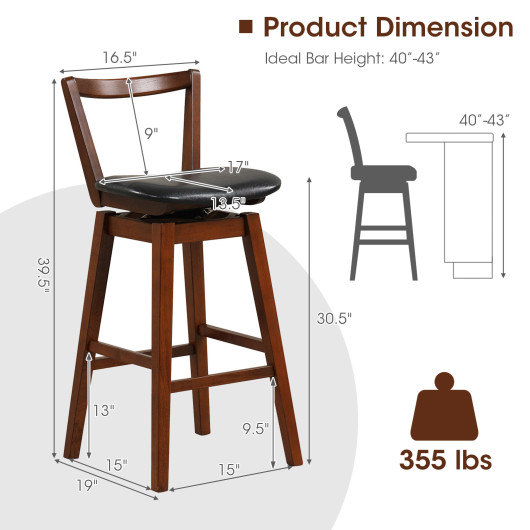 Swivel Upholstered PU Leather Stool with Backrest and Cushioned Seat-30.5 inches - Image 6