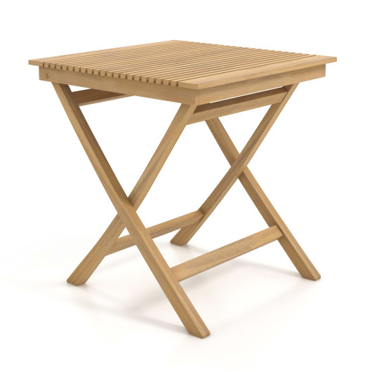 27.5 Inch Patio Bistro Table with Slatted Tabletop and Sturdy Wood Frame - Image 2