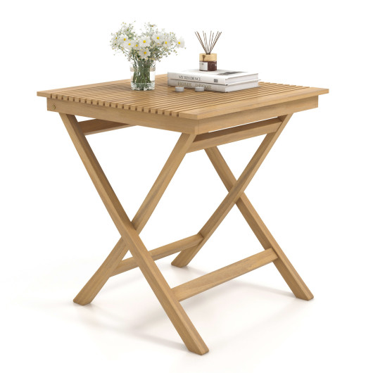 27.5 Inch Patio Bistro Table with Slatted Tabletop and Sturdy Wood Frame - Image 3