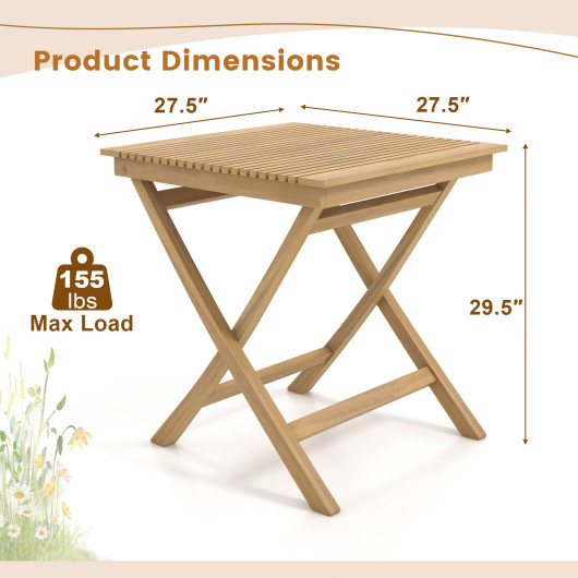 27.5 Inch Patio Bistro Table with Slatted Tabletop and Sturdy Wood Frame - Image 4