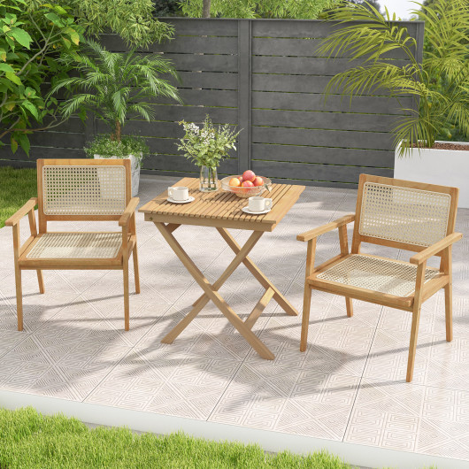 27.5 Inch Patio Bistro Table with Slatted Tabletop and Sturdy Wood Frame - Image 5