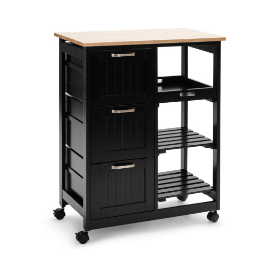 Rolling Kitchen Island Utility Storage Cart with 3 Large Drawers-Black