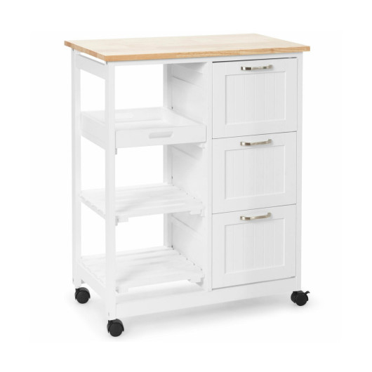 Rolling Kitchen Island Utility Storage Cart with 3 Large Drawers-White