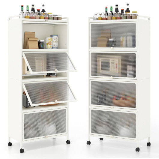 5-Tier Kitchen Baker's Rack with Flip-up PC Doors-White - Image 2