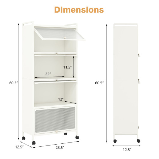 5-Tier Kitchen Baker's Rack with Flip-up PC Doors-White - Image 3