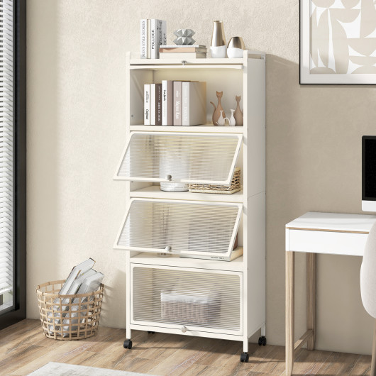 5-Tier Kitchen Baker's Rack with Flip-up PC Doors-White - Image 4