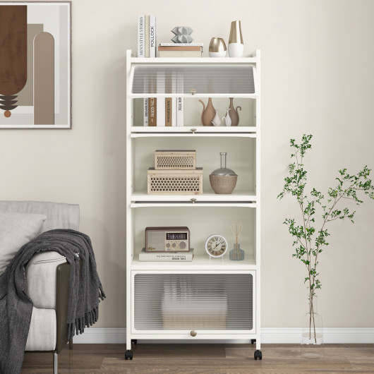 5-Tier Kitchen Baker's Rack with Flip-up PC Doors-White - Image 5
