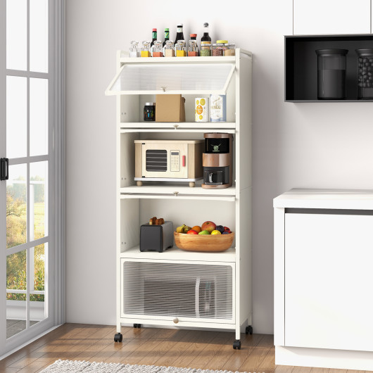 5-Tier Kitchen Baker's Rack with Flip-up PC Doors-White - Image 6