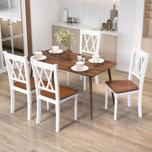 Set of 4 Wooden Farmhouse Kitchen Chairs with Rubber Wood Seat - Image 6