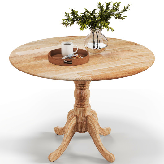 Wooden Dining Table with Round Tabletop and Curved Trestle Legs-Natural - Image 3
