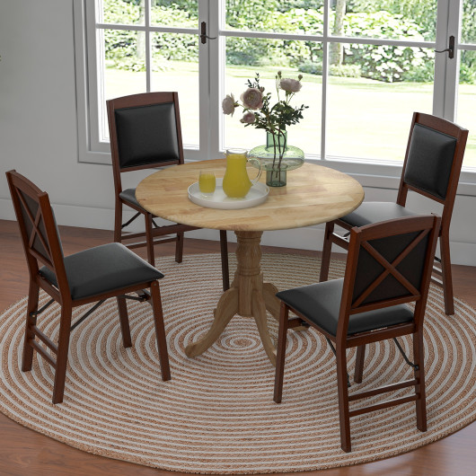Wooden Dining Table with Round Tabletop and Curved Trestle Legs-Natural - Image 5