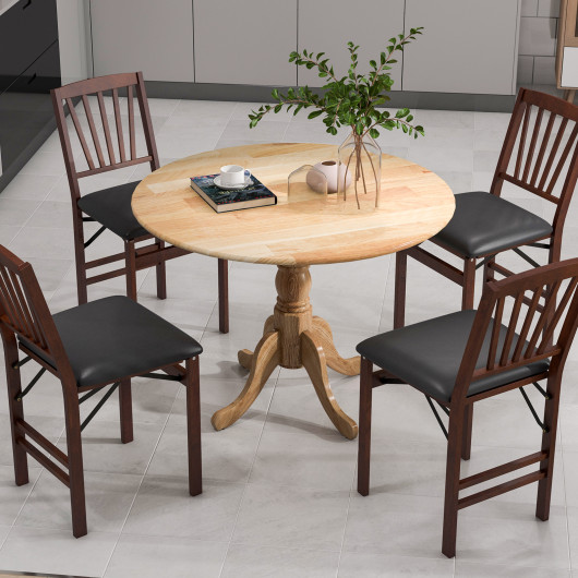 Wooden Dining Table with Round Tabletop and Curved Trestle Legs-Natural - Image 6