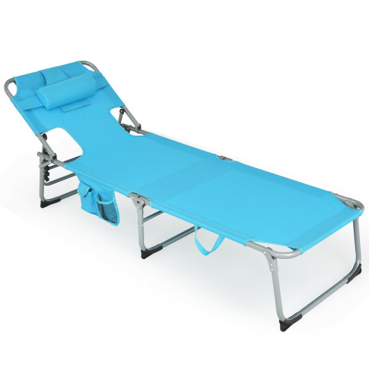 Folding Beach Lounge Chair with Pillow for Outdoor-Turquoise - Image 3