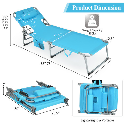 Folding Beach Lounge Chair with Pillow for Outdoor-Turquoise - Image 6