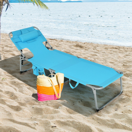 Folding Beach Lounge Chair with Pillow for Outdoor-Turquoise - Image 4