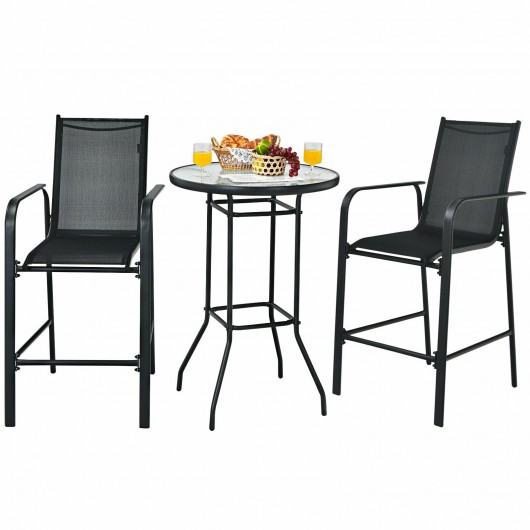 3 Pieces Outdoor Patio Bar Table Stool Set-Black - Image 3