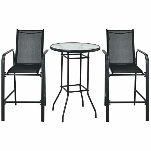 3 Pieces Outdoor Patio Bar Table Stool Set-Black - Image 4
