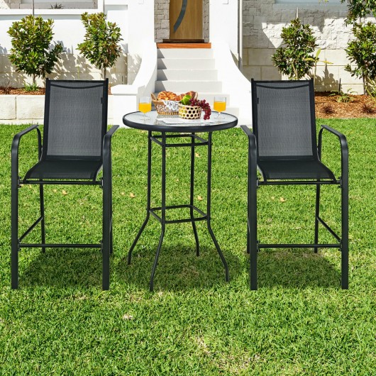 3 Pieces Outdoor Patio Bar Table Stool Set-Black - Image 2