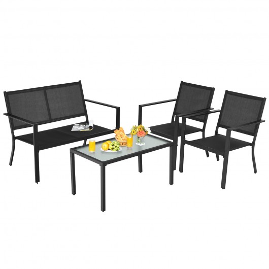 4 PCS Patio Furniture Set Sofa Coffee Table Steel Frame Garden-Gray - Image 6